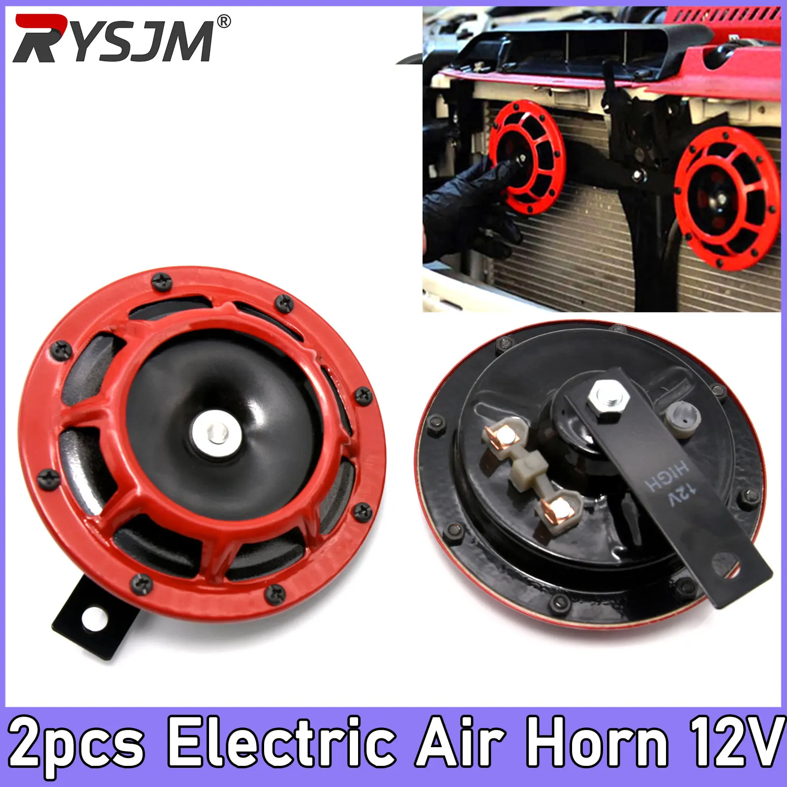 

Red Hella Super Loud Compact Electric Blast Tone Air Horn 12V 115DB For Motorcycle Car 2pcs Speaker Horns Electric Tone Horn