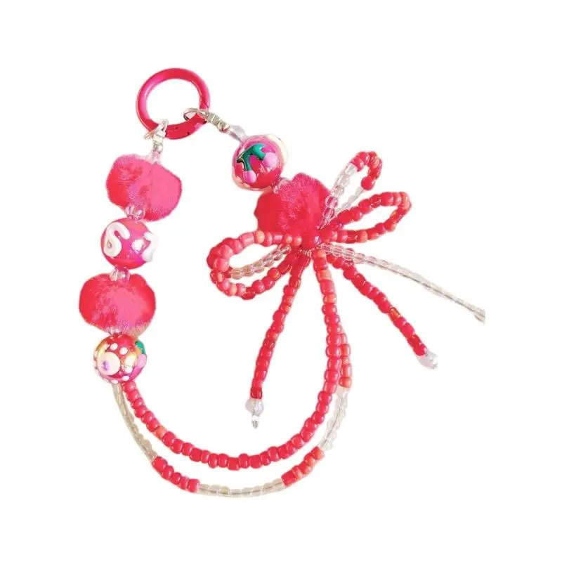 Y1UB Decoration Pendant Beaded Phone Lanyard Strap Anti-Lost String Chain Beaded Chain Phone Case Charm for Girl