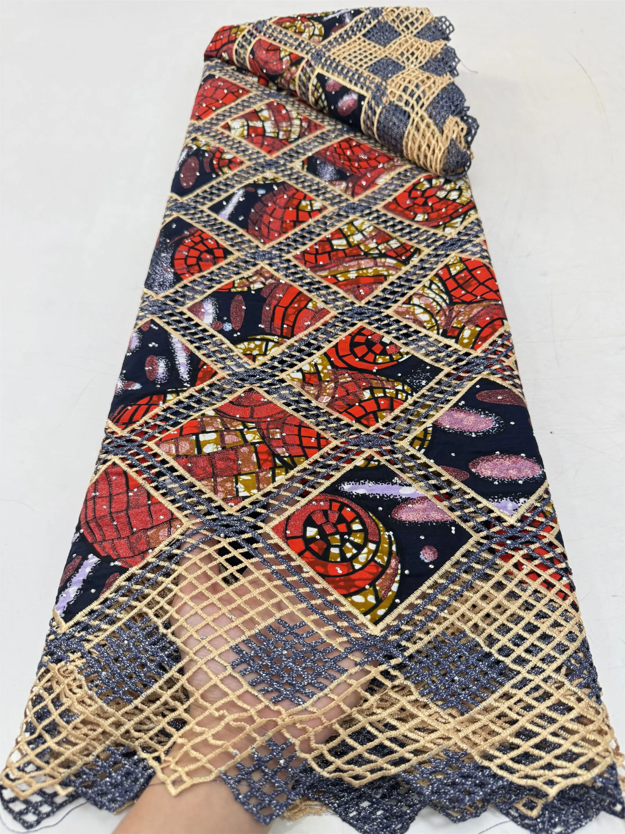 

Водорастворимое кружево из нигерийского африканского гипюра с вышивкой, 5 ярдов, 2026, высокое качество, для свадебных и праздничных платьев, M316-1