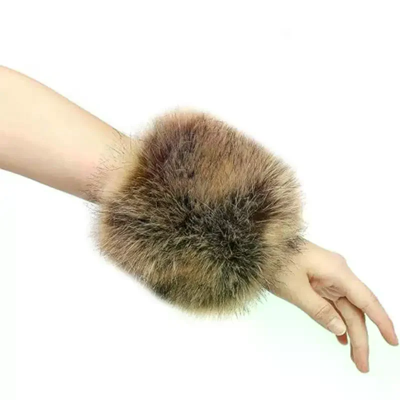 Mulheres inverno frio quente pele do falso elástico pulso tapa em punhos de pulso decorativos senhoras cor sólida braço mais quente protetor de pulso de pelúcia