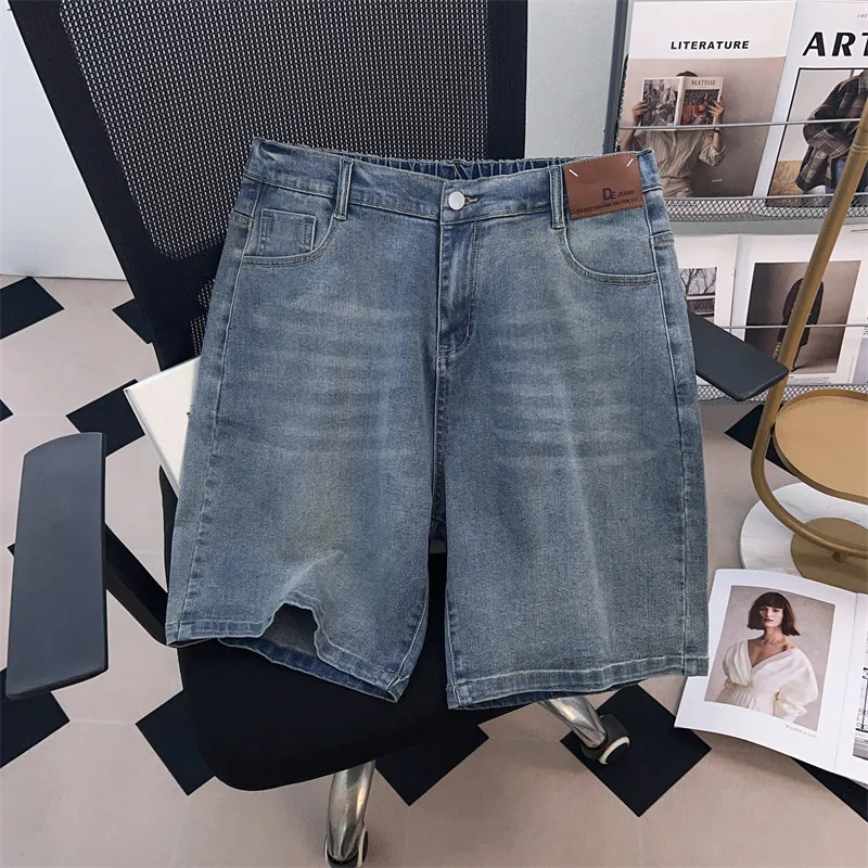 

150Kg Plus Size Women's Hip 150 Summer High-Waist Five-Point Denim Shorts Loose Wide Leg Pants Blue 4XL 5XL 6XL 7XL 8XL 9XL
