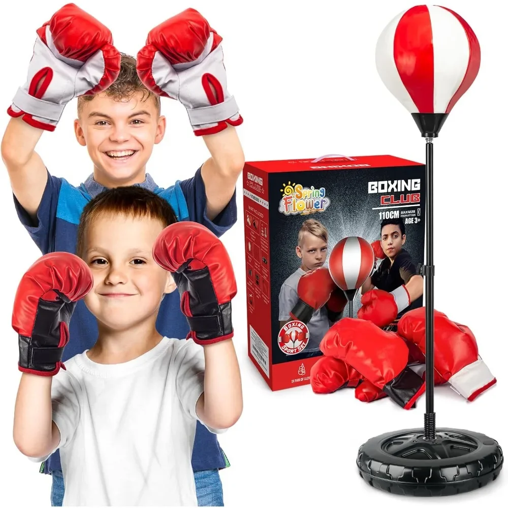 

Kids Boxing Set with Adjustable Stand and Gloves for Ages 5 to 10