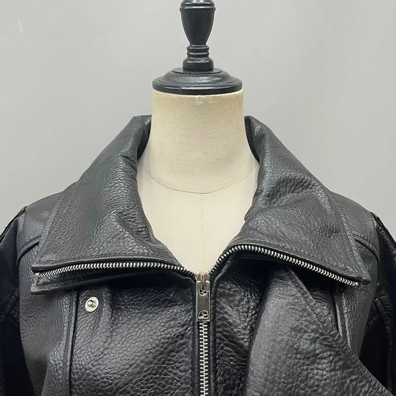 Autumn European American Fashion Motorcycle Casual High Quality Leather Jacket Women\'s Sheepskin Jacket Genuine Leather Coat