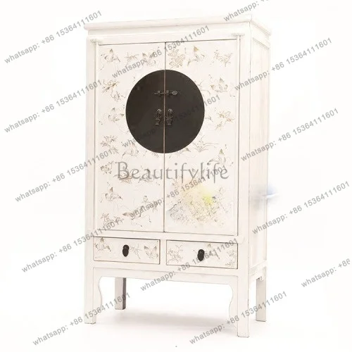 XX. New Chinese antique painted large wardrobe classical hand-painted 2 door 2 drawer wardrobe