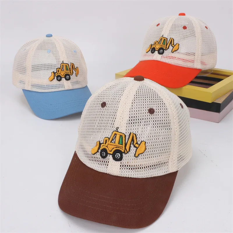 Casquette de baseball en maille pour enfants, chapeau de soleil d\'été réglable pour enfants, casquette plate pour garçons et filles, dessin animé