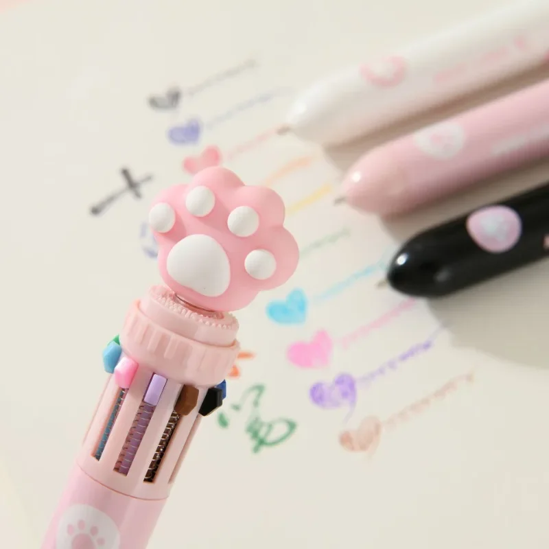 10 in 1 Creative Design Kitten Paw Ballpoint Pens Sweet Cartoon Cat Paw Gel Pen Fashion Cute Writing Pen Student Supplies