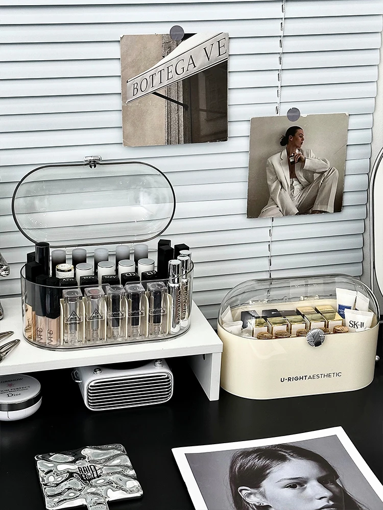 

Desktop Lipstick Organizer Box With Lid Dust Dressing Table Cosmetics Shelving Advanced Sense Compartmentalized Organizing Box