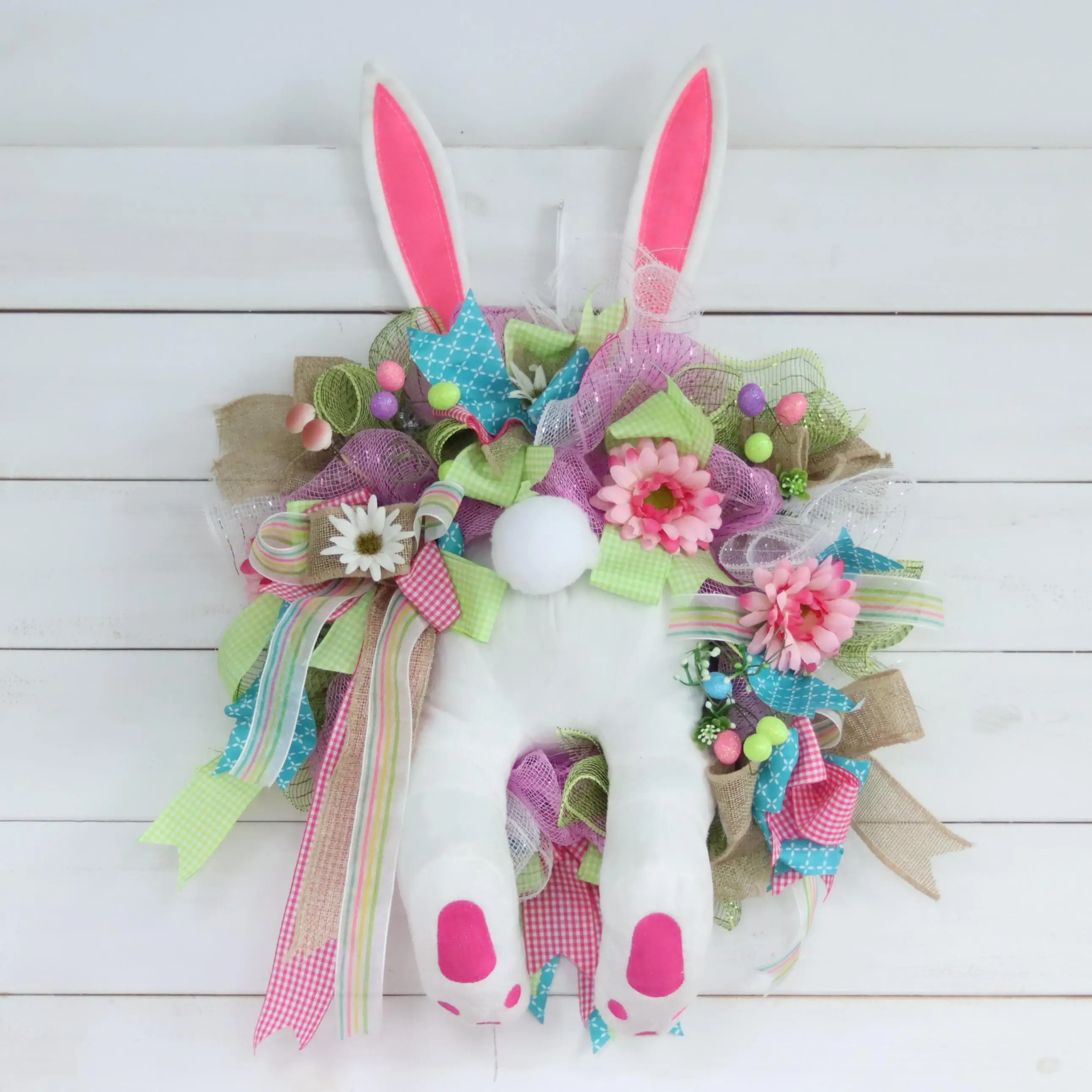 Easter Bunny Wreath Decor Door Wall Window Oranments Rabbit Home Party Artificial Plants Flower Garland Spring Festival Decor