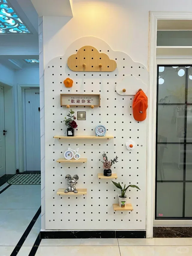 Entrance hole board custom shelf wooden display storage wall