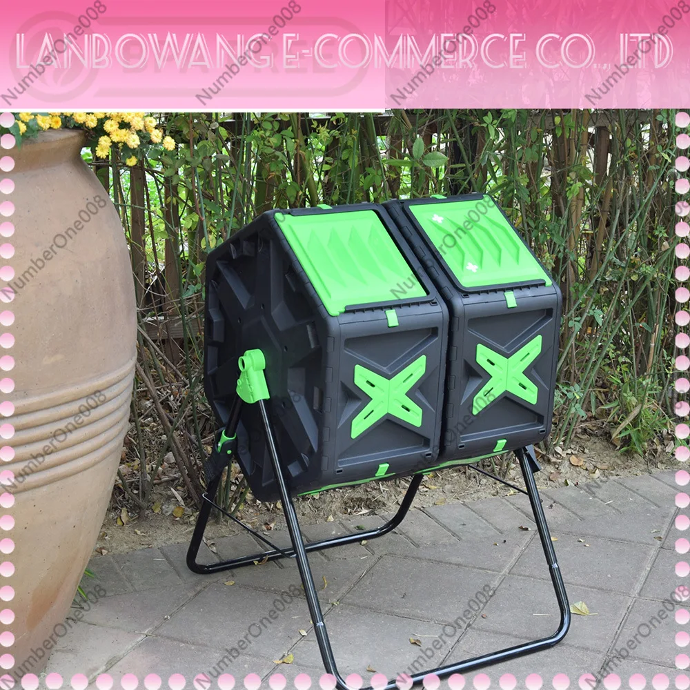 Dual-Bin Compost Tumbler Outdoor Garden Rotating Tumbling Composter Double Door Bins Efficient Organic Waste