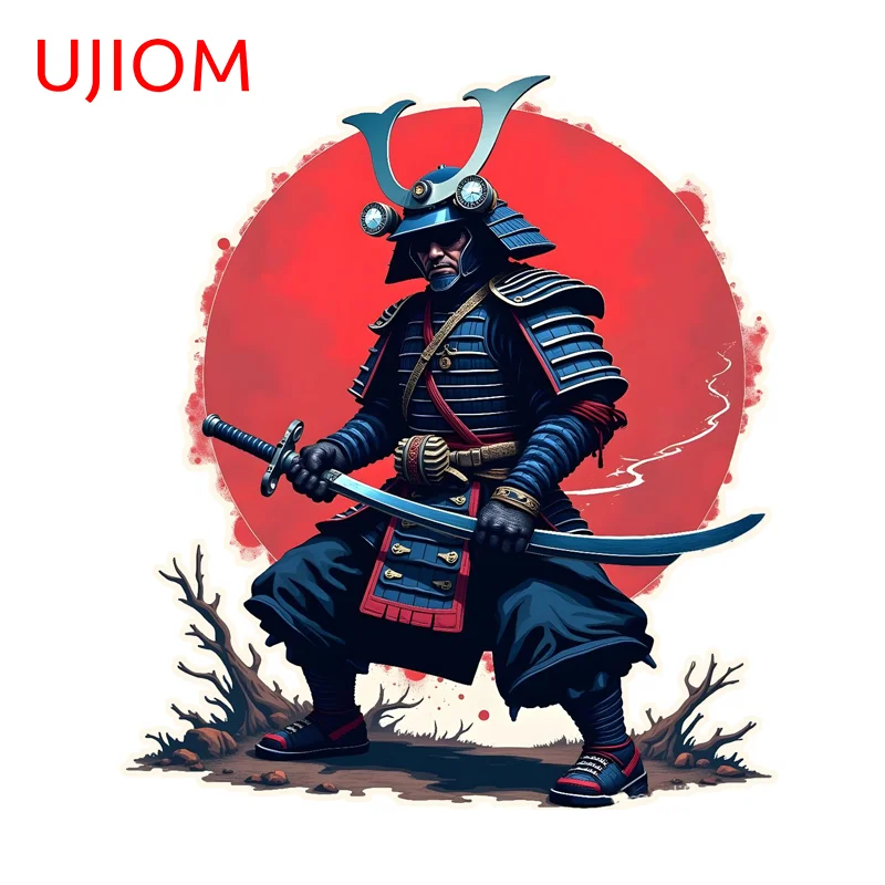 UJIOM Red Sun Samurai Wall Sticker Enchanting Scratch Proof Artistic Adorable Adhesive Decal Suitable For Air Conditioner Decor
