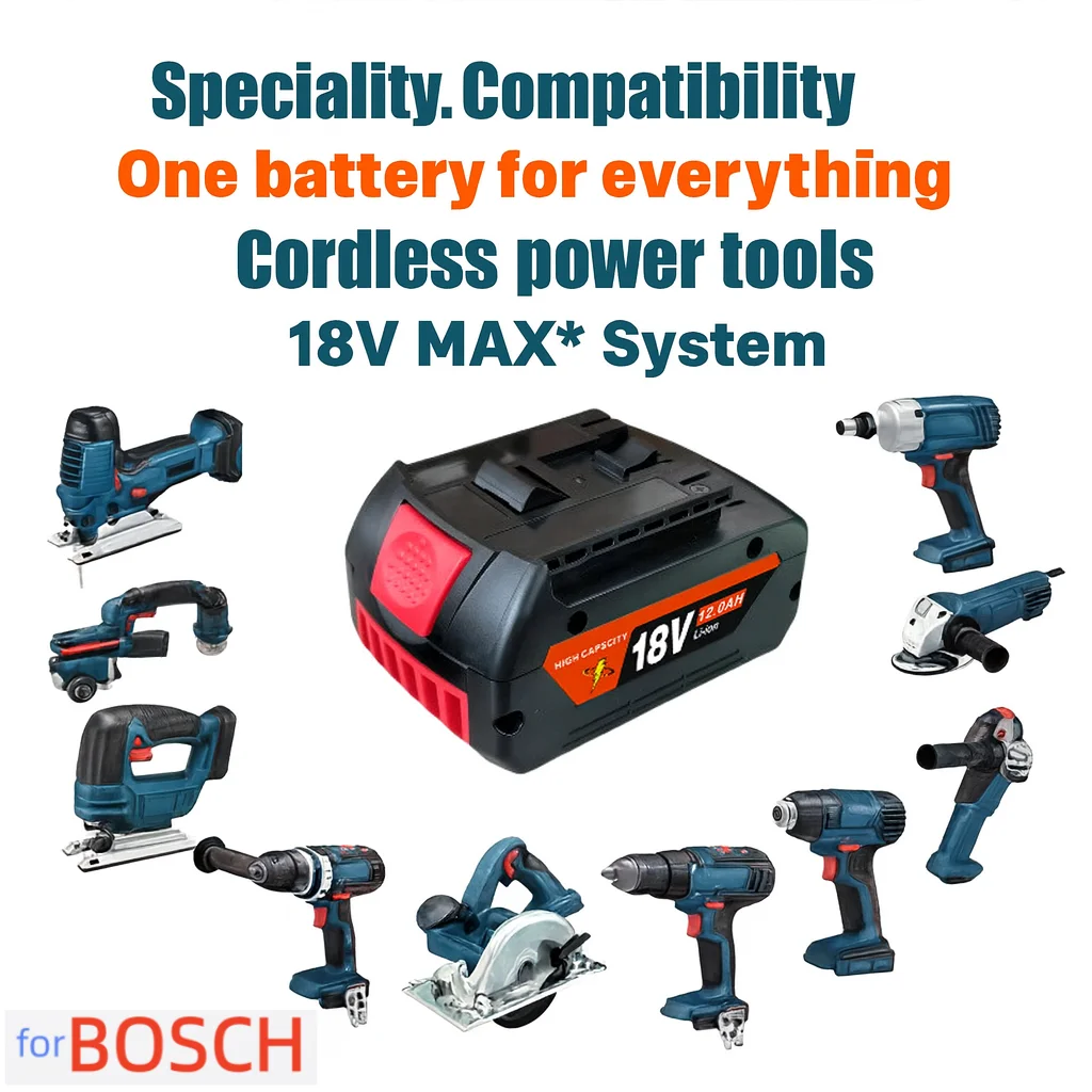 

18 Volt 10.0Ah Lithium Battery Compatible with Bosch 18V Drill Impact Driver Wrench Hammer High Capacity Cordless Power Tools