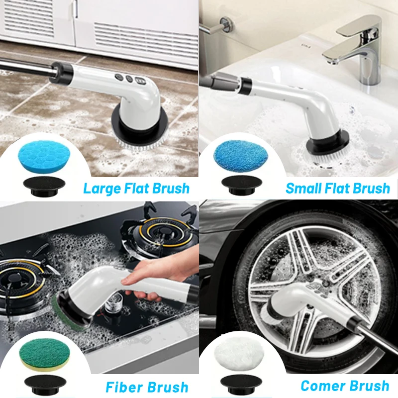 Spazzola per pulizia elettrica con 7 testine Bagno Cucina Cordless Handheld Doccia Scrubber Spin Cleaner Detergente multifunzionale