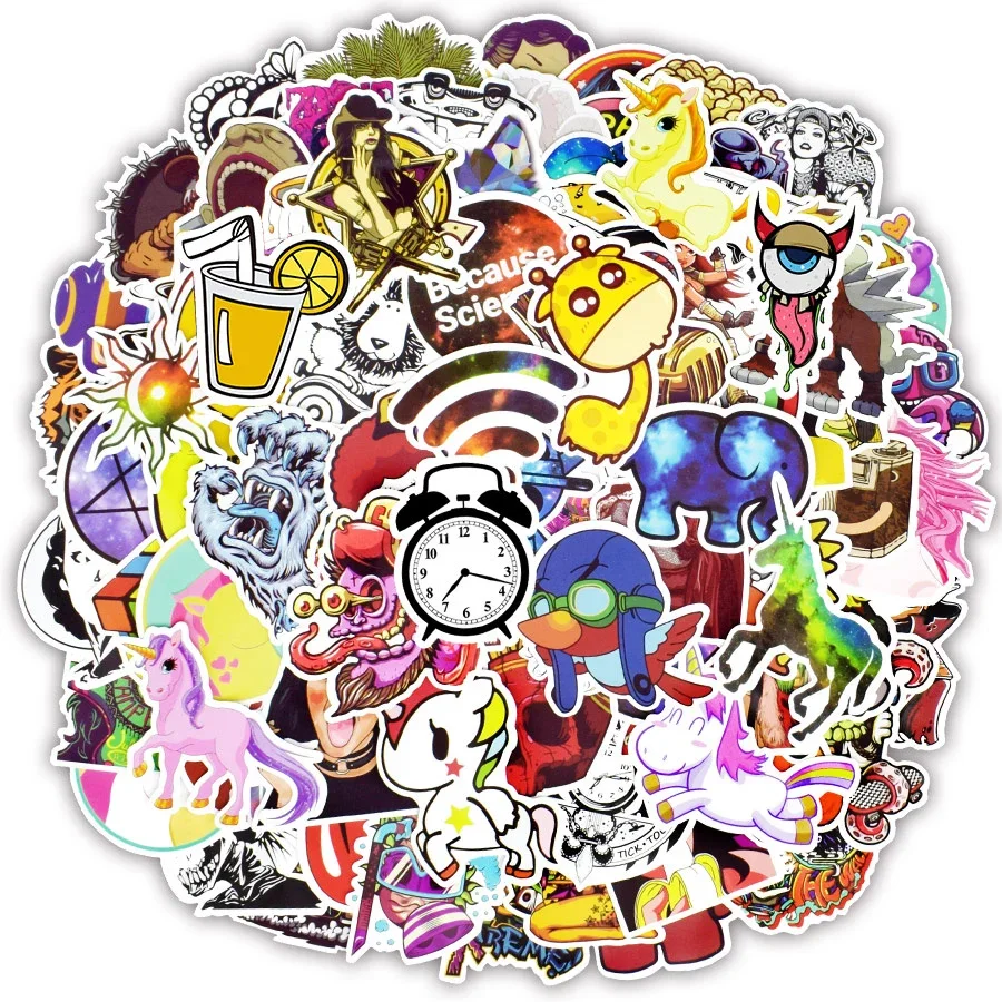 150-500 PCS Mixed Random Stickers Graffiti Funny Anime Waterproof Rock Cool JDM Brand Sticker for Laptop Skateboard Suitcase Car