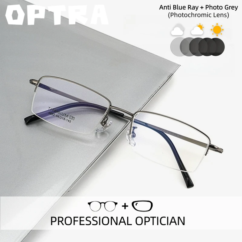 

OPTRA Ultralight Business Reading Glasses Men Anti Blue Ray Myopia Photochromic Eyeglasses Custom Prescription Optical Eyewear