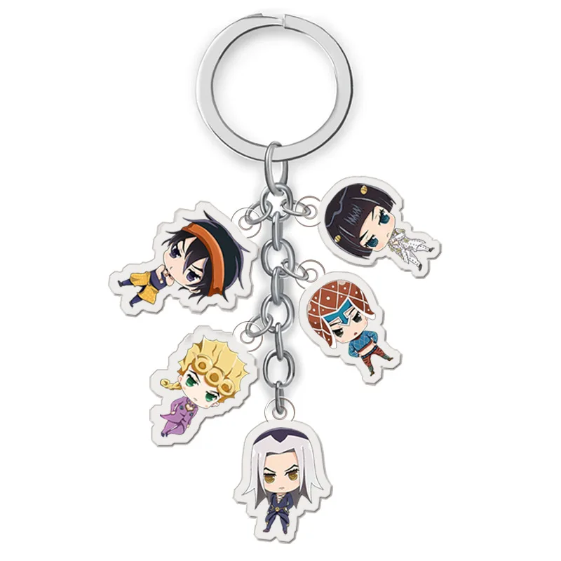 Anime Jojos Bizarre Adventure Keychains Cartoon Figure Acrylic Key Ring Kujo Jotaro Ghirga Narancia Bruno Key Chain Fans Gifts