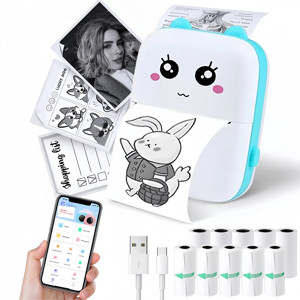 58MM Portable Mini Label Printer Wireless Bluetooth Pocket Printer Mobile Phone Stickers Paper USB Memo Wrong Question Printing