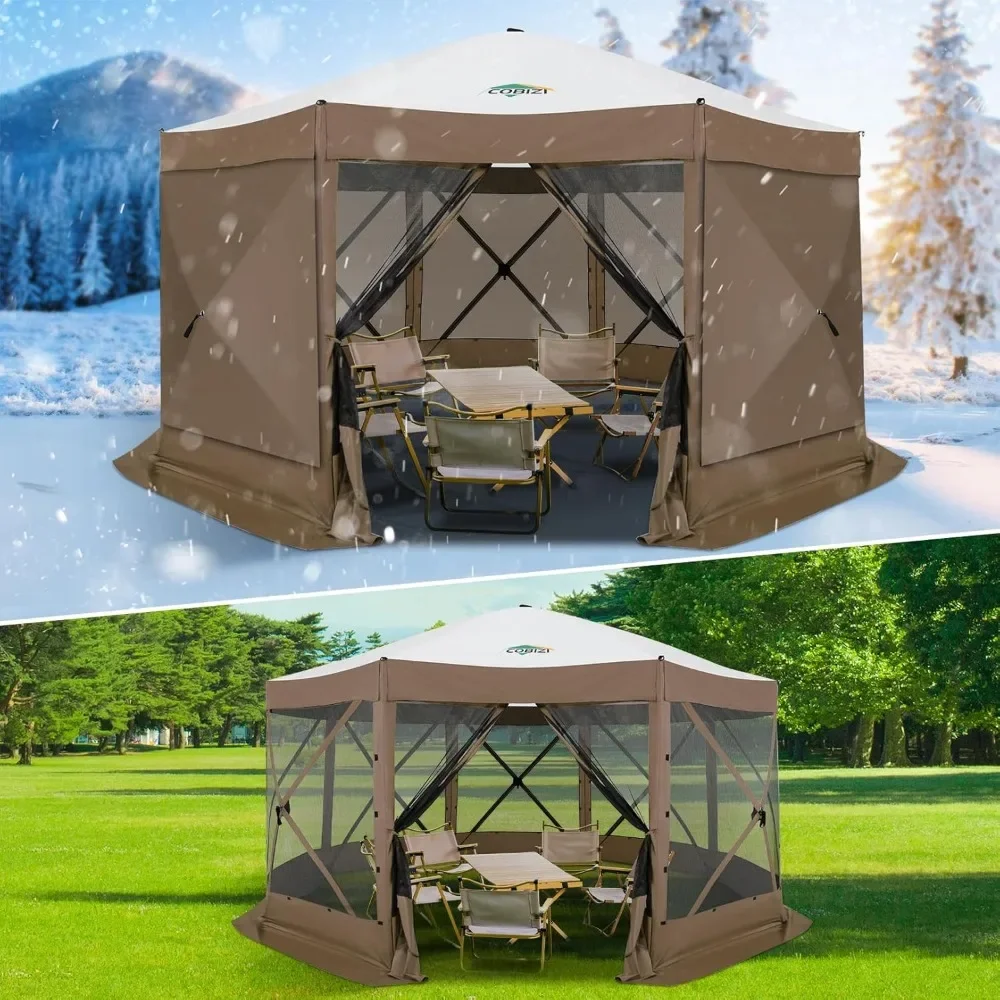 15x15ft Extra Large Pop-Up Gazebo Canopy Tent with Mosquito Netting, Spacious Easy Set-Up Screened Shelter, Arches