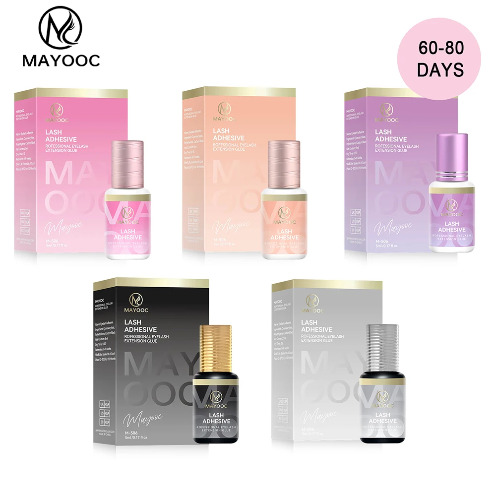 MAYOOC 0,3-2 Sek. Schnelltrocknender Wimpernverlängerungskleber, Einzelwimpern, Schwarzes Klebeset für Professionelle Anwendung, Kostenloses Individuelles Logo