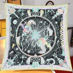 90cm 2024 Rabbit Horse Twill Silk Scarf Shawl Brand Square Scarf Women Hijab Luxury Bandana Foulard Neckerchief Head Scarves