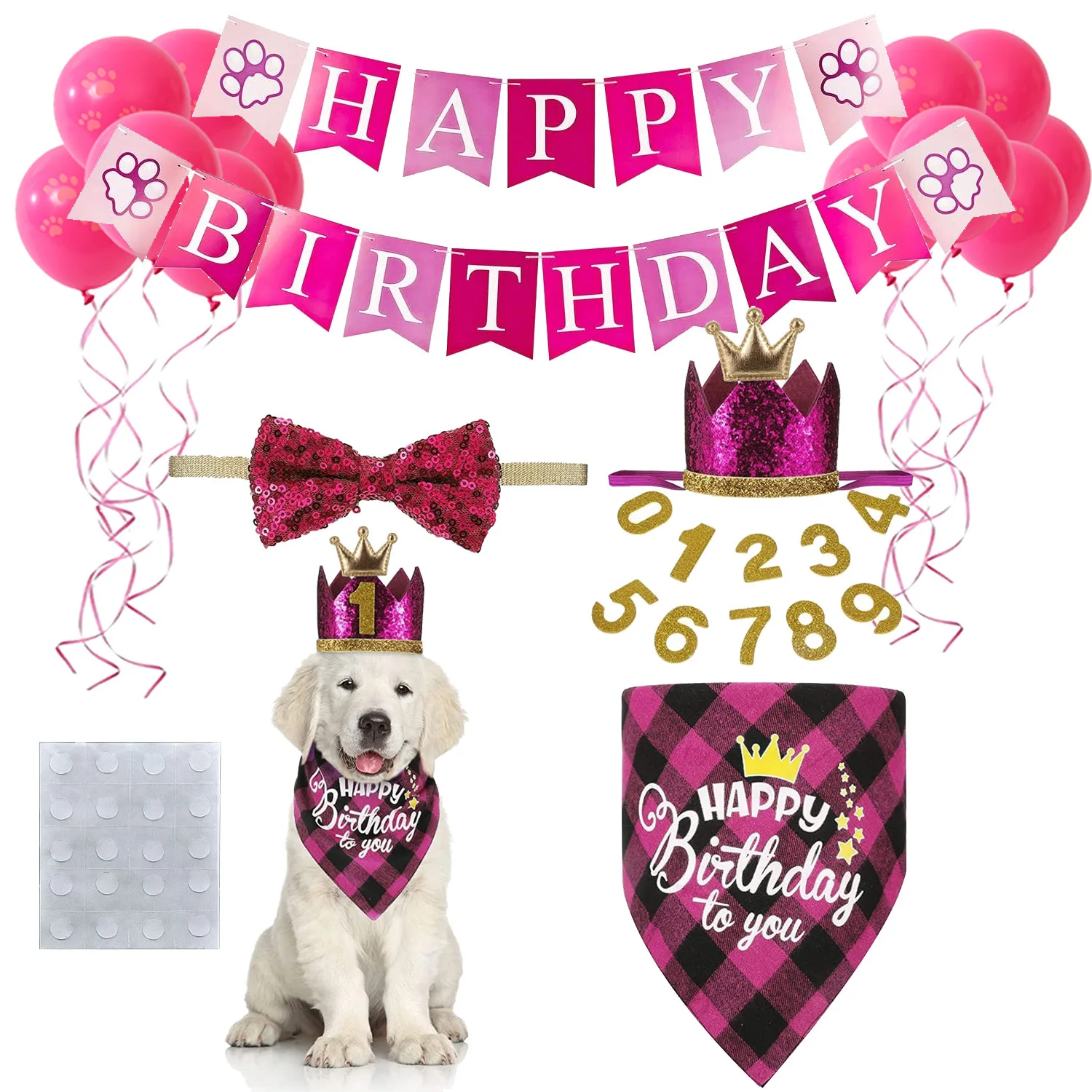 

Doggie Puppy Birthday Party Decorations Pet Apparel Accessories Banner Bowtie Number Cake Topper for Puppy's Celebration