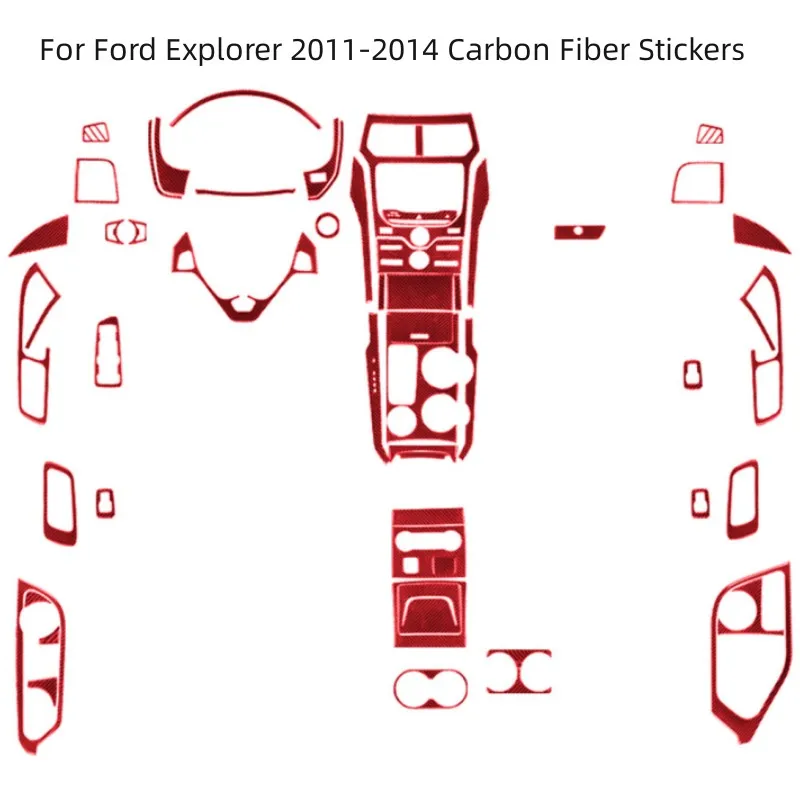 

For Ford Explorer 2011-2014 With MYFORD Touch Without Sony Audio System Car Interior Decoration Carbon Fiber Red Stickers