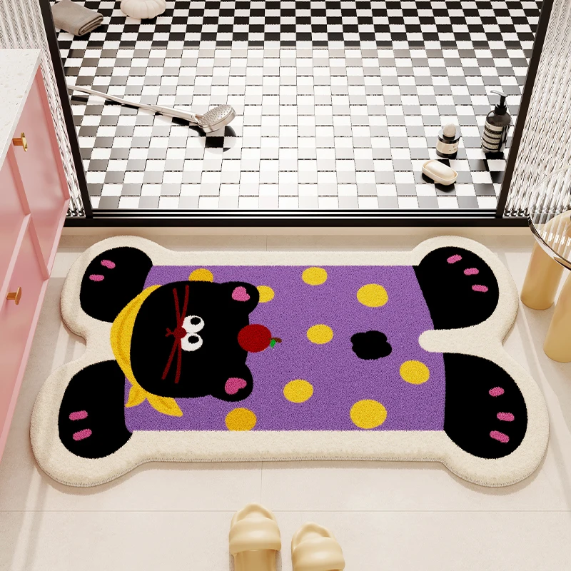 2025 new plush cartoon bathroom floor mat toilet carpet thickened water absorption imitation velvet   foot mat