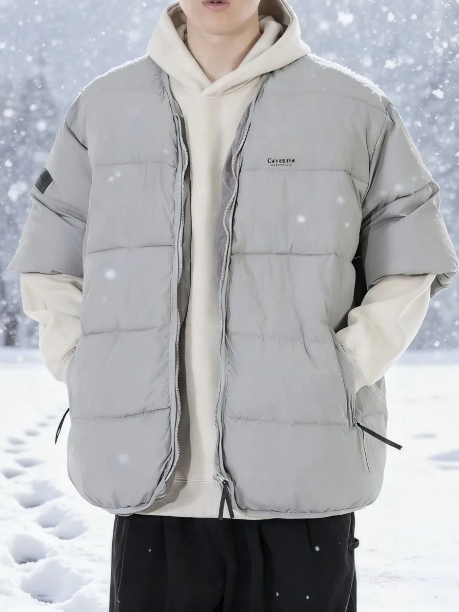 

Loose Fit Men's Cotton Jaet Svel Retro Chinese Sle Warmth Outerwear Casual Trendy Zipper Closure Color