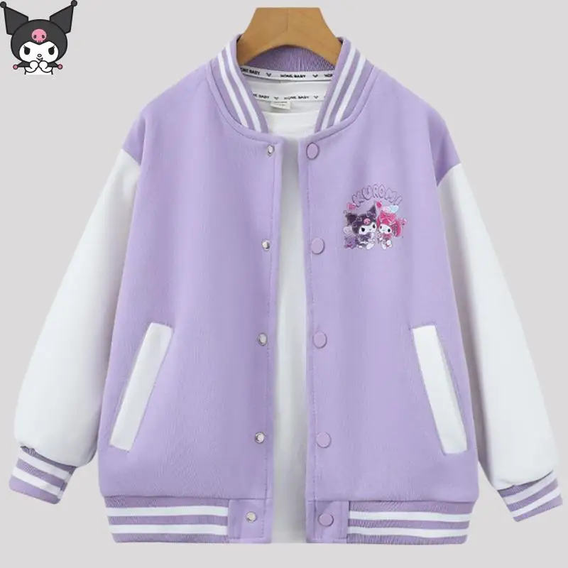 

Детская бейсбольная куртка Hello Kitty Sanrio Kuromi с рисунком аниме Kawaii, весенне-осенний новый детский кардиган, модный повседневный