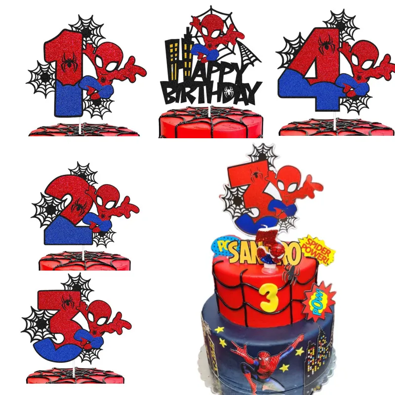 1/6pcs Superhero Anime Figure Spiderman Theme Cake Card  Birthday Events Party Boys Kids Favors Decorations Cupcake Toppers