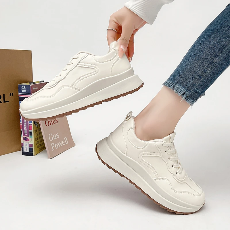 Autumn Women Sport Shoe Outdoor Platform Soft-soled Casual Sneakers Luxury Ladies Running Vulcanized Shoe Zapatillas Beige Mujer