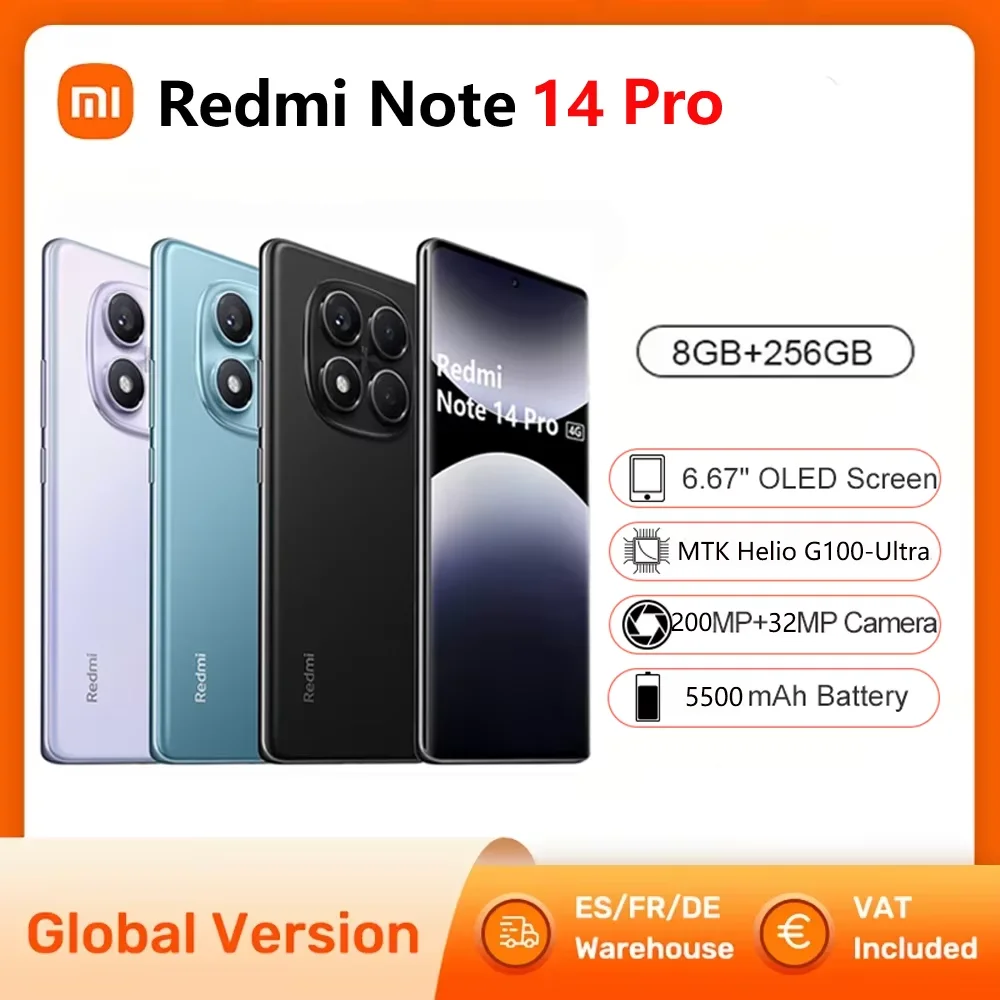 World Premiere Global Version Xiaomi Redmi Note 14 Pro 4G Smartphone 200MP AI Camera MediaTek Helio G100-Ultra 6.67