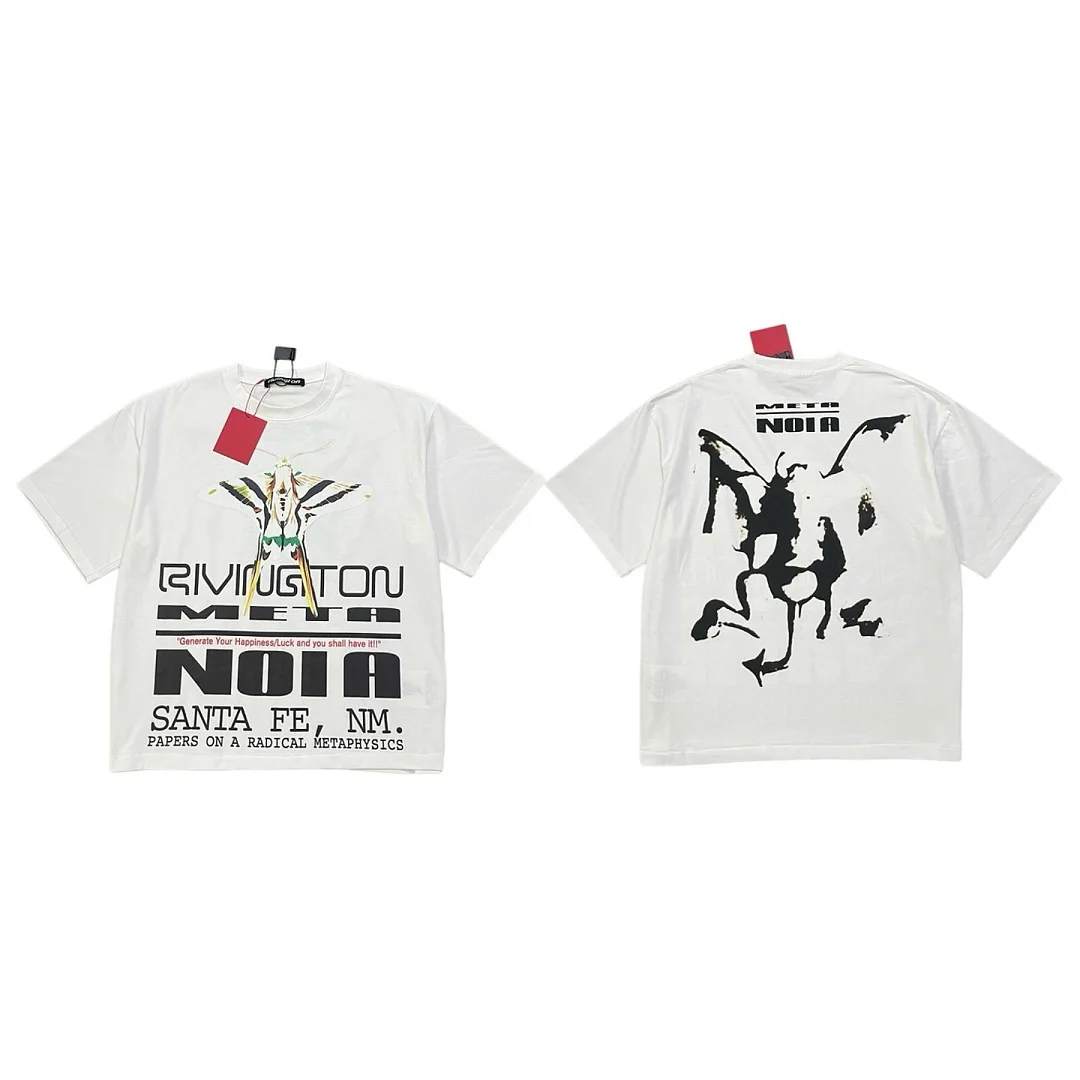 RRR123 T Shirt Men Vintage Washed White Moth Butterfly Graphic Short Sleeve Tee Oversized Unisex Y2K Streetwear T Shirts Top