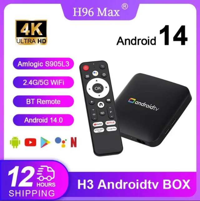 H96 MAX Amlogic S905L3 Android 14.0 TV Box 4Kx2K@30fps Dual WiFi 2.4G/5G BT4.0 Google Voice Netflix يدعم مشغل الوسائط TV BOX