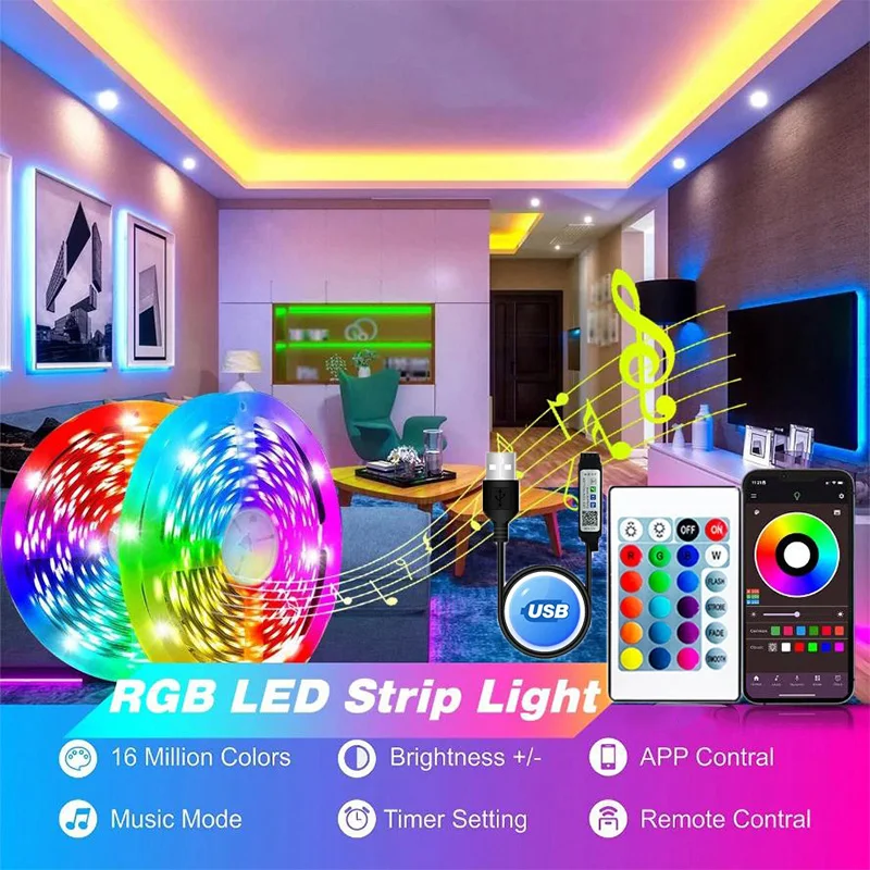 

RGB USB LED Light Strip Music Sync RGB Flexible Tape Diode Lights for Party Chrismas Home Luces Led Lights TV Backlight