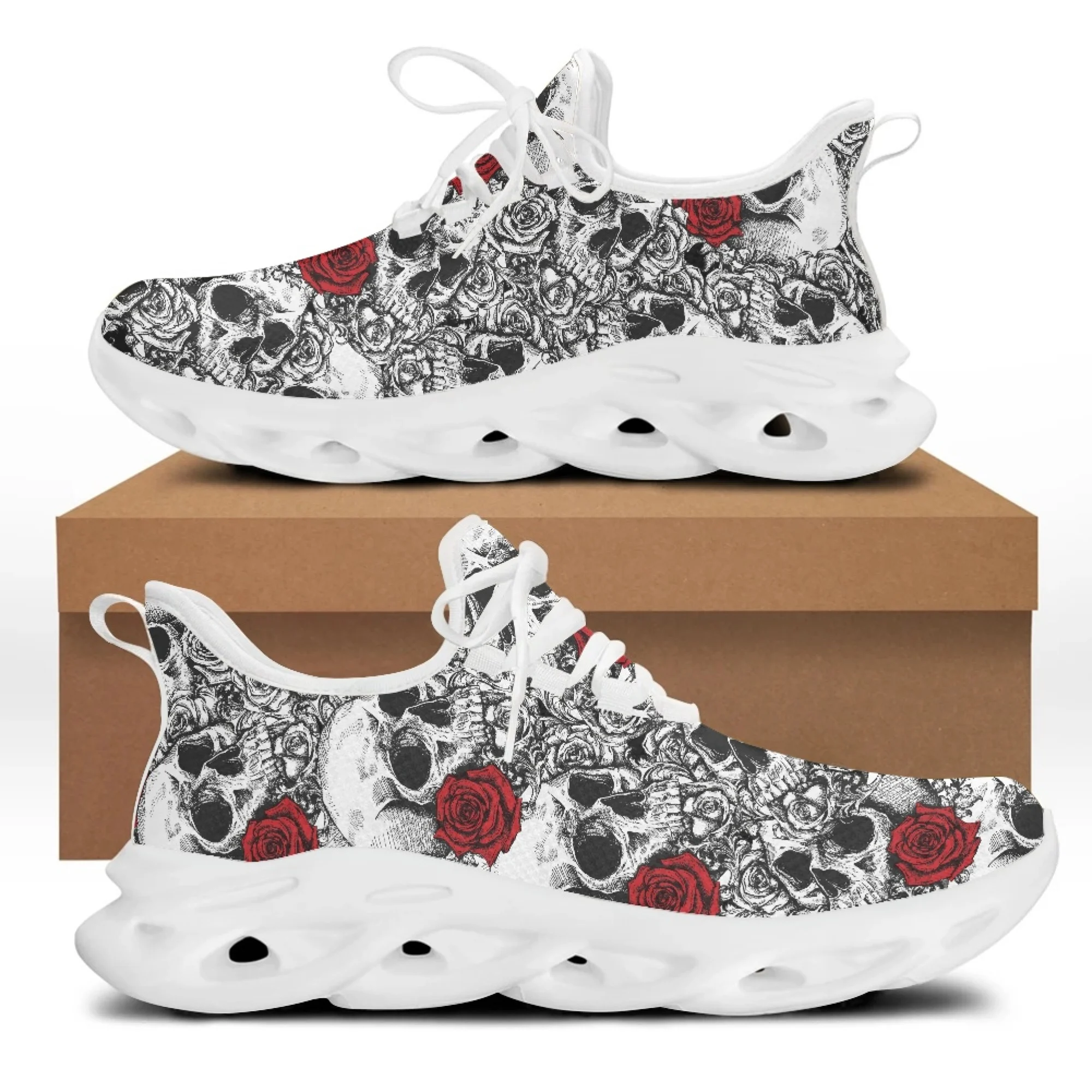 Yikeluo Gothic Rose Sugar Skulls Brand Design Sneakers Breathable Lace up Mesh Swing Shoe Comfort Women Running Shoes Zapatillas