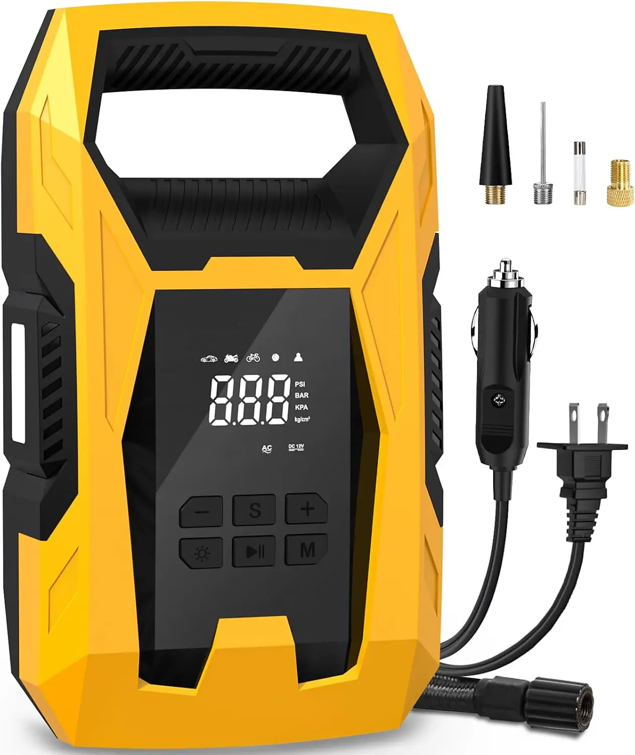 

Tire Inflator Portable Air Compressor, Dual Power for Home 110V AC and Car 12V DC Air Pump with Pressure Gauge, Auto Shutoff