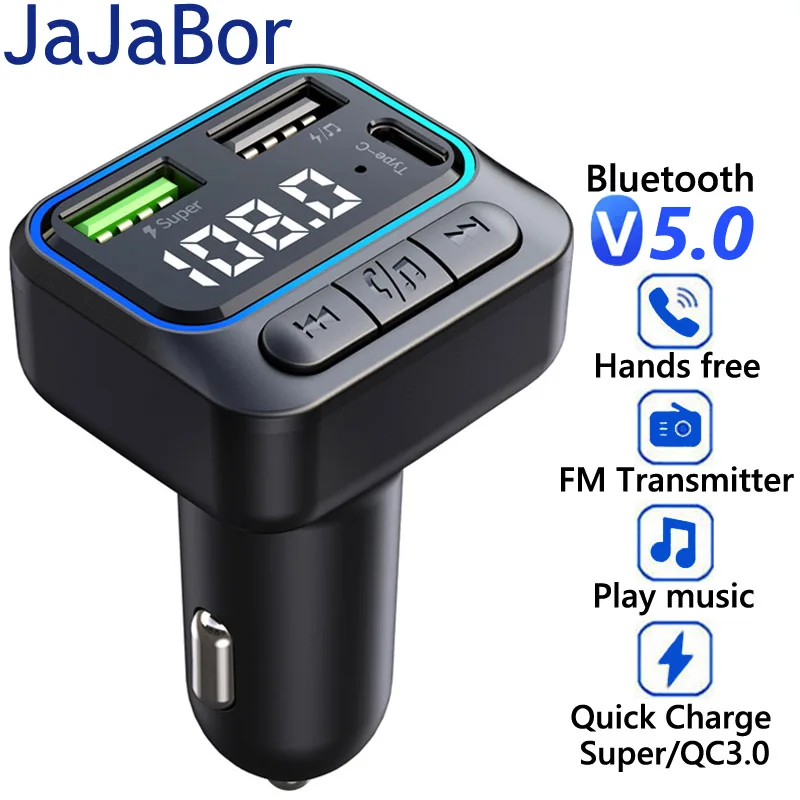 

JaJaBor FM Transmitter Bluetooth Handsfree Car Kit QC3.0 Fast Charging Type C Dual Usb Charger U Disk Car Music Mp3 Player