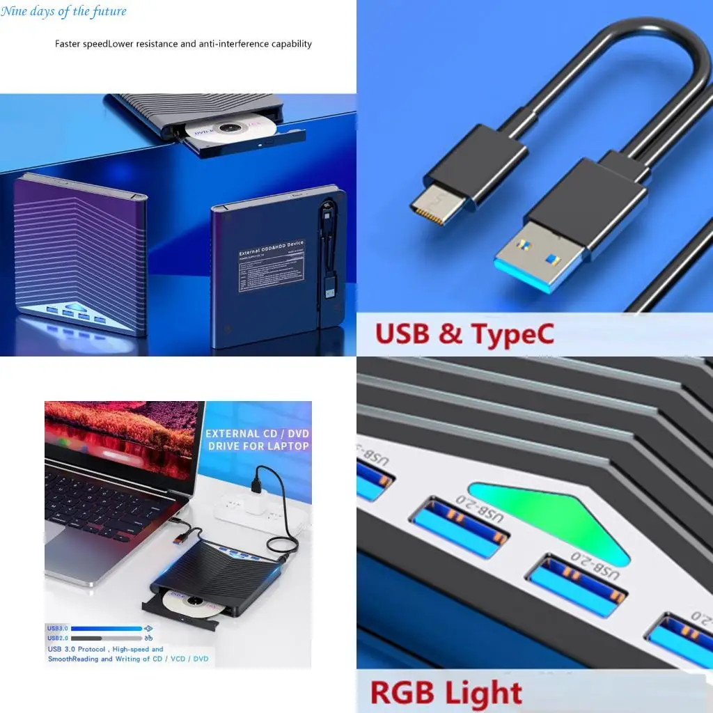 External Disc Drive with USB Port and Memory Card Card Reader USB3.0 Type C E65A