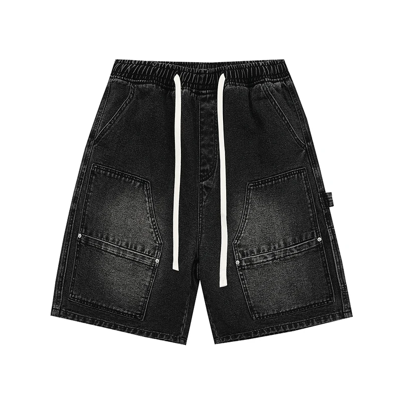 

Мужские уличные модные джинсовые шорты Y2K, полированные белые ностальгические свободные рабочие брюки «пять четвертей», студенческие повседневные шорты