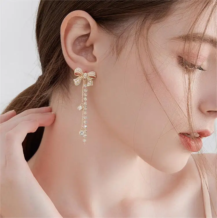 

Bow Earrings Tassel Drop Stud Earring For Women Girl Jewelry Fashion Accessories Pendant Party Gift