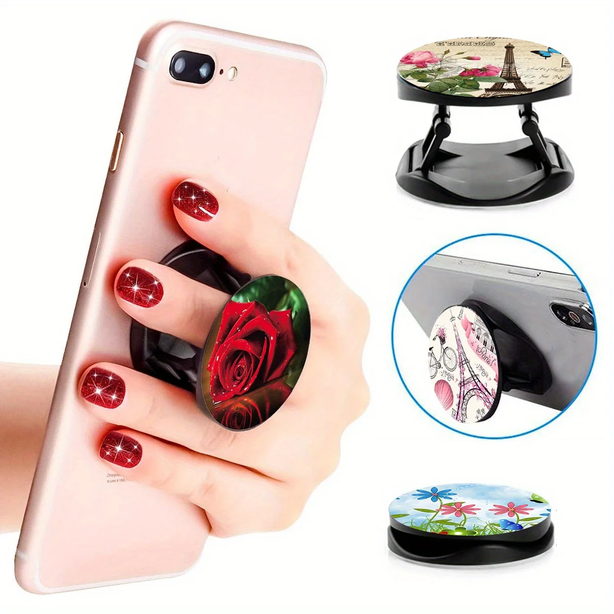 6 Pack Colorful printing Cell Phone Stand，Collapsible Phone Grip Holder Adhesive Finger Phone Stand Brackets for Smartphone