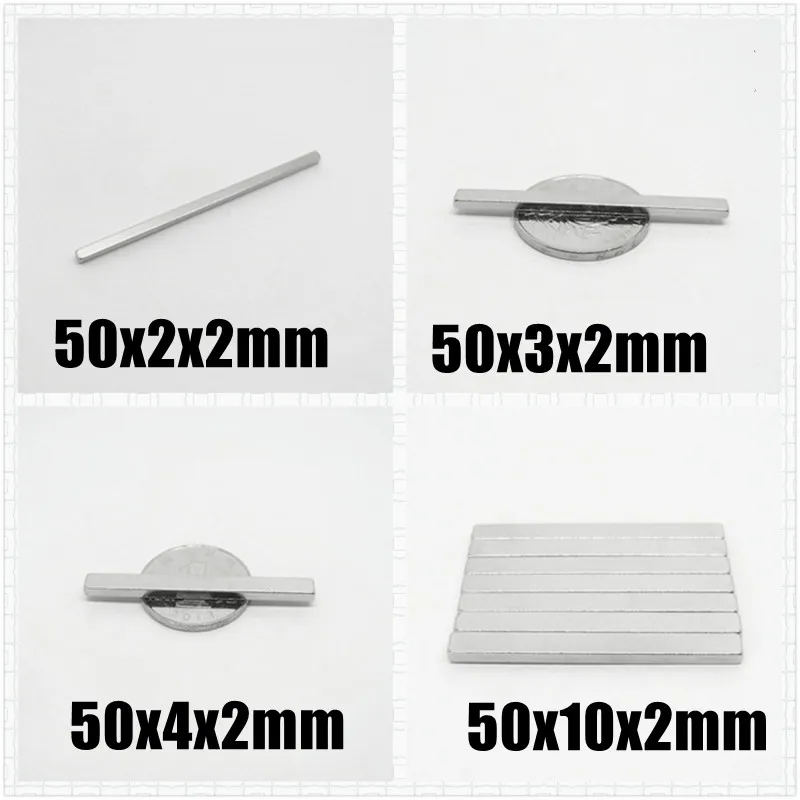 10 20 50PCS  Magnet 50x2x2 50x3x2 50x4x2 50x10x2 mm N35 Square Rare Earth Powerful Neodymium Magnetic Magnet 50mm