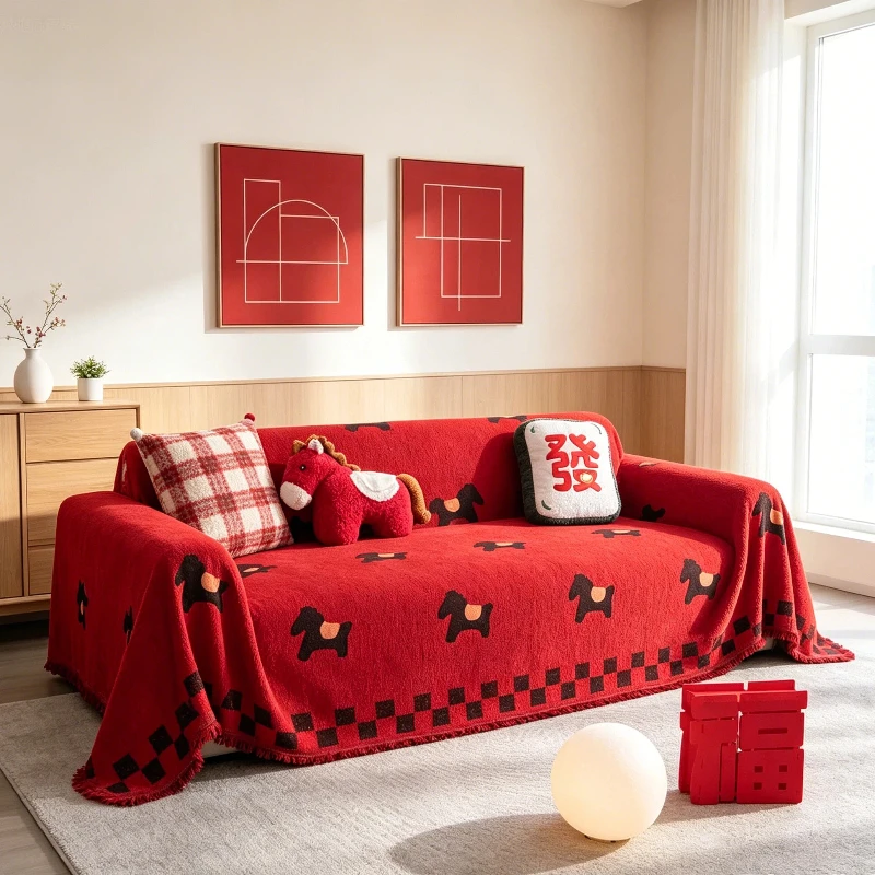 Winter Festive Sofa Towel Thick Warm Non‑Slip Sofa Protector for Christmas Thanksgiving Living Room Home Festival Decor