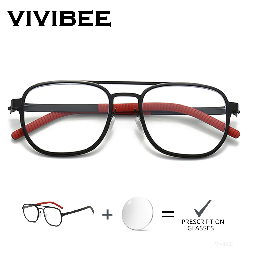 VIVIBEE Aviation Customized Prescription Glasses Men Blue Light Metal Myopia Eyeglasses Vintage Optical Pilot Hyperopia Frames