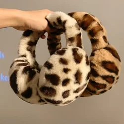 Earmuffs de pele grossa de leopardo feminino, cobertura de ouvido quente, bolsas de ciclismo, acessórios Y2K, JK japonês, inverno, proteção, Y2K