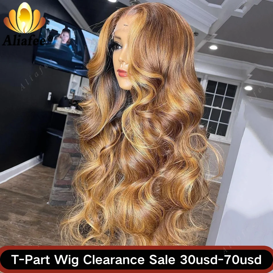 180% Density Highlight Honey Blonde Wig Human Hair Clearance Sale Cheap Wig Brazilian T Part Lace Wig Human Hair for Women