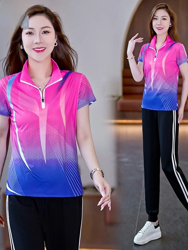 

Ice Silk Qui Dry ort Sve Women's T-irt Fitn Running Climbing Sportswear Thin Summer Outdoor Two-Piece Set