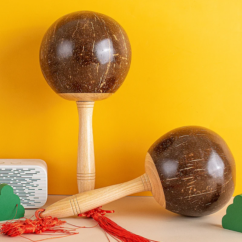 

Natural Coconut Shell Maracas for Children Professional Maracas Rhythm Wooden Sand Hammer Baby Wood Shakers Novelty Instrument