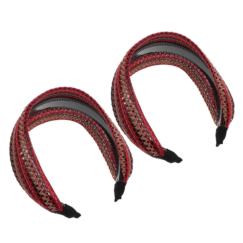 

2 Pcs Retro Wide Brim Hair Headbands for Women High Top Lightweight Boho Sports Female Hair Bands Sun Breathable Girl